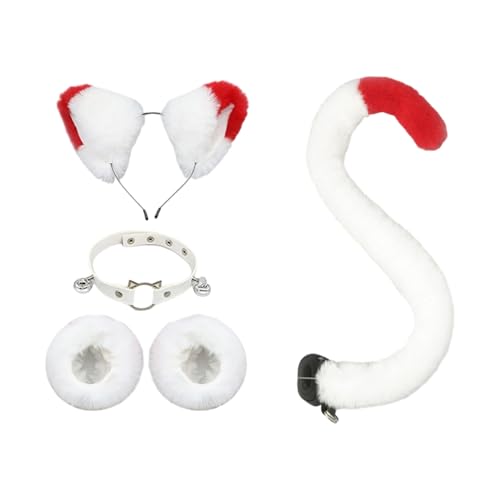 XAGMODSHN Katzenkostüm-Set, Katzenohren, Stirnband, Schwanz, Glocken, Halsband, Handgelenkmanschetten, Tier-Cosplay-Kostüme für Halloween, Weihnachten, Cosplay-Kostüm von XAGMODSHN