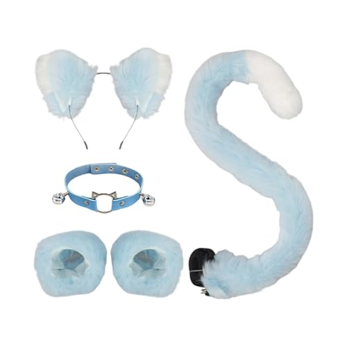 XAGMODSHN Katzenkostüm-Set, Katzenohren, Stirnband, Schwanz, Glocken, Halsband, Handgelenkmanschetten, Tier-Cosplay-Kostüme für Halloween, Weihnachten, Cosplay-Kostüm von XAGMODSHN