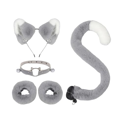 XAGMODSHN Katzenkostüm-Set, Katzenohren, Stirnband, Schwanz, Glocken, Halsband, Handgelenkmanschetten, Tier-Cosplay-Kostüme für Halloween, Weihnachten, Cosplay-Kostüm von XAGMODSHN