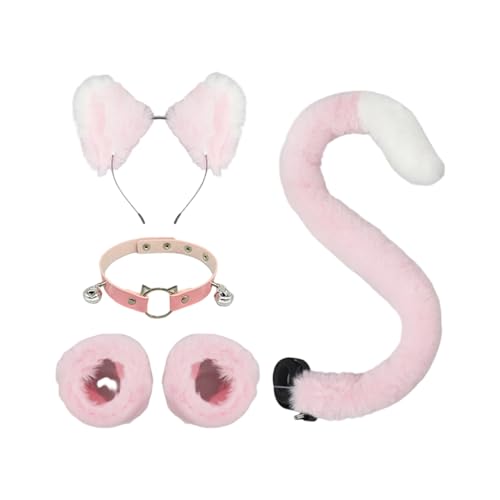 XAGMODSHN Katzenkostüm-Set, Katzenohren, Stirnband, Schwanz, Glocken, Halsband, Handgelenkmanschetten, Tier-Cosplay-Kostüme für Halloween, Weihnachten, Cosplay-Kostüm von XAGMODSHN