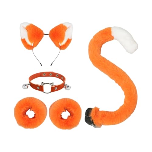 XAGMODSHN Katzenkostüm-Set, Katzenohren, Stirnband, Schwanz, Glocken, Halsband, Handgelenkmanschetten, Tier-Cosplay-Kostüme für Halloween, Weihnachten, Cosplay-Kostüm von XAGMODSHN