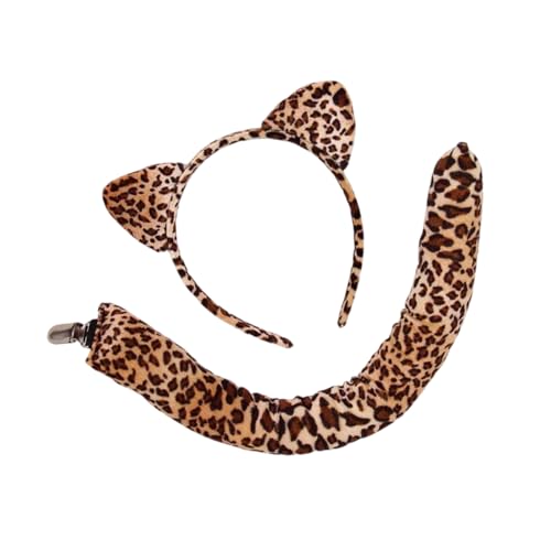 XAGMODSHN Leopardenmuster Katzenohren-Haarreif mit abnehmbarem Schwanz, bequemes Kostüm-Party-Zubehör für Halloween, Cosplay, Kinder, Tierohren, Stirnband für Cosplay XAGMODSHN Leopardenmuster Katzenohren-Haarreif mit abnehmbarem Schwanz, bequemes Kostüm-Party-Zubehör für Halloween, Cosplay, Kinder, Tierohren, Stirnband für Cosplay von XAGMODSHN