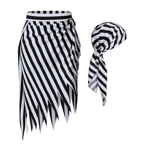 XAGMODSHN Piraten-Bandana, Kopftuch, Piratenrock-Kostüm, Zubehör-Set für Damen und Herren, Halloween, Cosplay, Kapitän-Kostüm, 2 Stück XAGMODSHN Piraten-Bandana, Kopftuch, Piratenrock-Kostüm, Zubehör-Set für Damen und Herren, Halloween, Cosplay, Kapitän-Kostüm, 2 Stück von XAGMODSHN