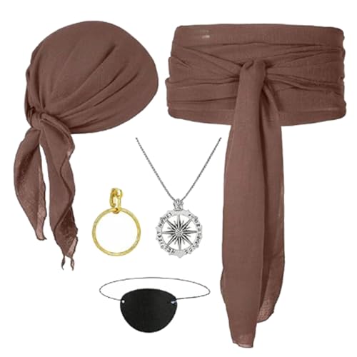 XAGMODSHN Piratenkostüm, Kopftuch, Schärpe, Ohrringe, Augenklappen, Zubehör, Mittelalterliche Renaissances-Kostüme für Halloween, Kostümzubehör XAGMODSHN Piratenkostüm, Kopftuch, Schärpe, Ohrringe, Augenklappen, Zubehör, Mittelalterliche Renaissances-Kostüme für Halloween, Kostümzubehör von XAGMODSHN