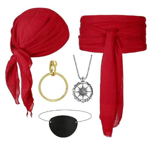 XAGMODSHN Piratenkostüm, Kopftuch, Schärpe, Ohrringe, Augenklappen, Zubehör, Mittelalterliche Renaissances-Kostüme für Halloween, Kostümzubehör XAGMODSHN Piratenkostüm, Kopftuch, Schärpe, Ohrringe, Augenklappen, Zubehör, Mittelalterliche Renaissances-Kostüme für Halloween, Kostümzubehör von XAGMODSHN