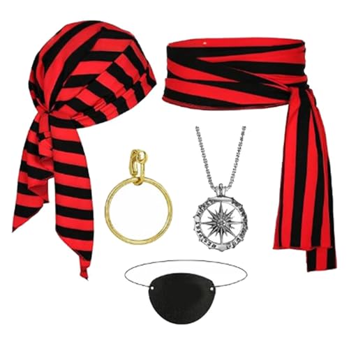 XAGMODSHN Piratenkostüm, Kopftuch, Schärpe, Ohrringe, Augenklappen, Zubehör, Mittelalterliche Renaissances-Kostüme für Halloween, Kostümzubehör von XAGMODSHN