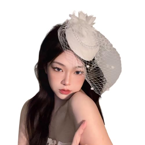 XAGMODSHN TeaParty Fascinator, Hut-Haarspange für Damen, künstlicher Fascinator, Perlennetz, Kopfbedeckung, Hut, Haarspange von XAGMODSHN
