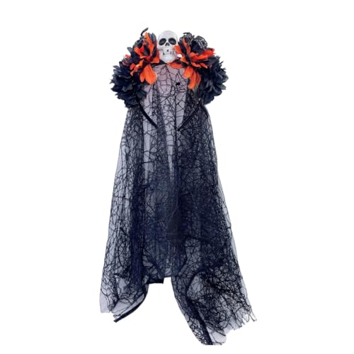 XAGMODSHN Tüll Schädel Blume Haarband für Frauen Cosplay Party Kostüm Tag des Todes Stirnband Halloween Haarschmuck von XAGMODSHN