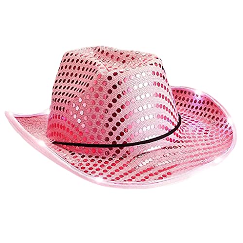 XAGMODSHN Vintage große Krempe Hut Pailletten Filz Accessoire mit LED Licht Krempe, Rosa Lampe, 59 XAGMODSHN Vintage große Krempe Hut Pailletten Filz Accessoire mit LED Licht Krempe, Rosa Lampe, 59 von XAGMODSHN