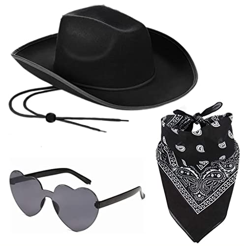 XAGMODSHN Westernhut für Damen, Taschentuch, Herz, Set, Cosplay, Party, Hut, Kostüm, Fedora-Hut, Kopfschmuck, Schwarz XAGMODSHN Westernhut für Damen, Taschentuch, Herz, Set, Cosplay, Party, Hut, Kostüm, Fedora-Hut, Kopfschmuck, Schwarz von XAGMODSHN