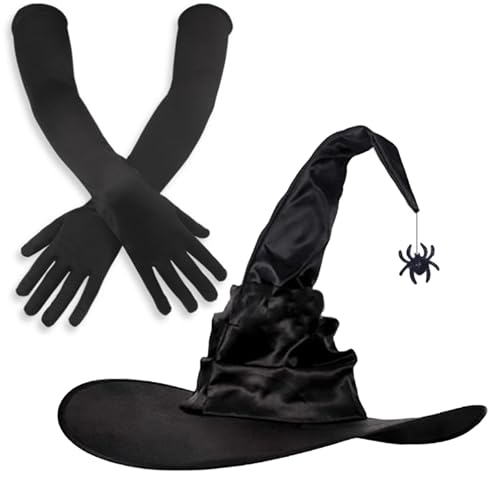 XANHOY Luxus Hexenhut Set Vintage Look Hut Verkleidung Hut Erwachsene Kostüm Zubehör für Halloween Partys von XANHOY