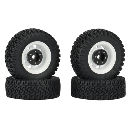 RC Reifen Für Axial Jr 90069 D90 TF2 Für Tamiya CC01 LC70 Für MST 1/10 RC Crawler Car, 4 Stück 1,55 Metall Beadlock Felgenreifen Set(White) von XAQRYQO
