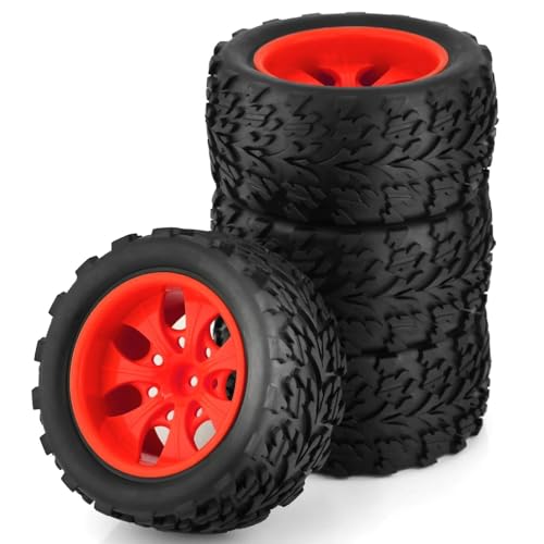 RC Reifen Für HPI Für HSP Für Tamiya Für Kyosho 4 Stück 12 Mm Radnabe Hot Wheels Reifen Für rc Cars 1/10 Für Monster Truck Off Road(Red) von XAQRYQO