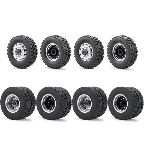 RC Reifen Für Tamiya 1/14 RC-Sattelzugmaschine 8x8, Autoteile, 8-teiliges Vorder- Und Hinterradreifen-Komplettset, Metallradnabe, Gummireifen von XAQRYQO