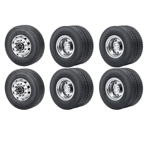 RC Teile Für Tamiya 1/14 Vorne Hinten Gummi Reifen Aluminium Rad Felgen RC Anhänger Traktor LKW Auto Upgrade Teile Modifikation Auto Zubehör(1 Set 6x6) von XAQRYQO