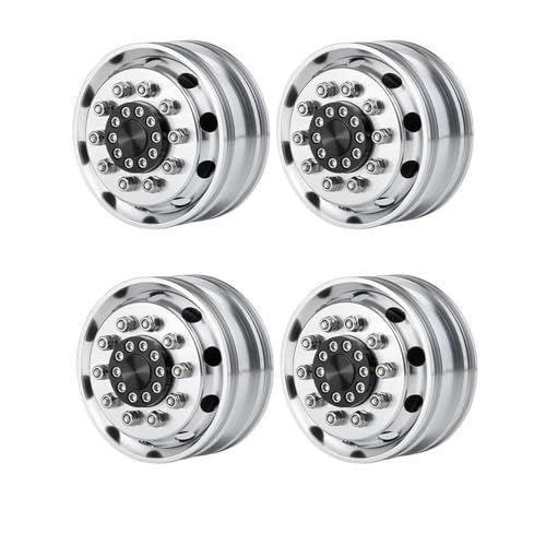 RC Teile Für Tamiya 1/14 Vorne Hinten Gummi Reifen Aluminium Rad Felgen RC Anhänger Traktor LKW Auto Upgrade Teile Modifikation Auto Zubehör(Front Rims 4pcs) von XAQRYQO