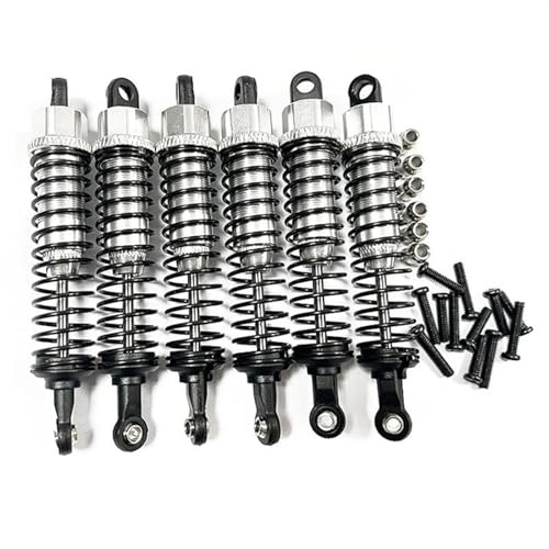 XAQRYQO RC Auto Dämpfer Für HOSIM XINLEHONG 9125 9155 9156 1/10 1/12 RC Auto Upgrade Teile Zubehör 6 Stück Metall Öl Stoßdämpfer Dämpfer(Silver) von XAQRYQO
