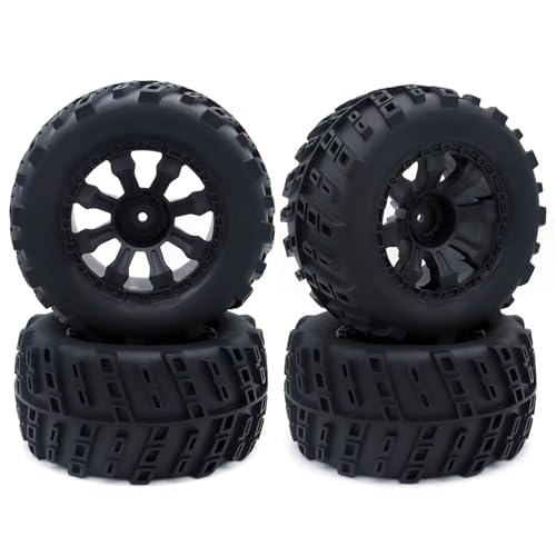 XAQRYQO RC Autoteile Für Trxs Für Himoto Für HSP Für HPI Für Redcat 1/10 RC Für Monster Truck Reifen Und Felgen 12 Mm Sechskant 4 Stück 120 125 Gummireifen(7471-1) von XAQRYQO