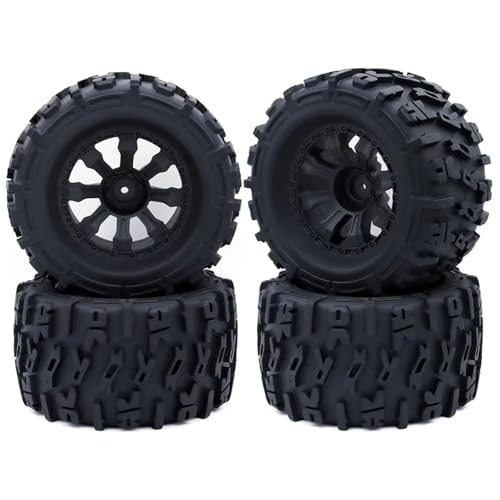 XAQRYQO RC Autoteile Für Trxs Für Himoto Für HSP Für HPI Für Redcat 1/10 RC Für Monster Truck Reifen Und Felgen 12 Mm Sechskant 4 Stück 120 125 Gummireifen(7472-1) von XAQRYQO