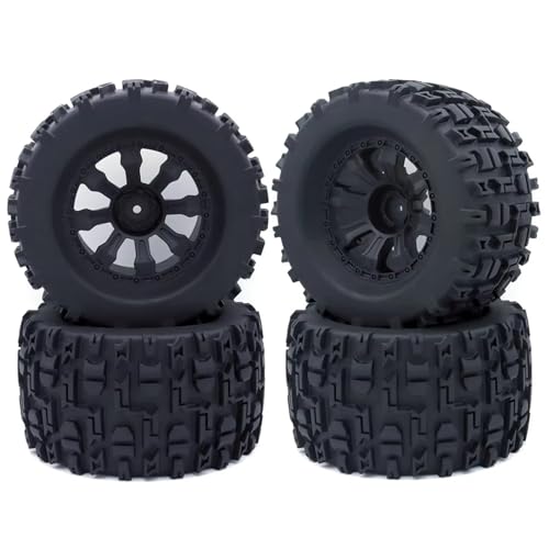 XAQRYQO RC Autoteile Für Trxs Für Himoto Für HSP Für HPI Für Redcat 1/10 RC Für Monster Truck Reifen Und Felgen 12 Mm Sechskant 4 Stück 120 125 Gummireifen(7475-1) von XAQRYQO