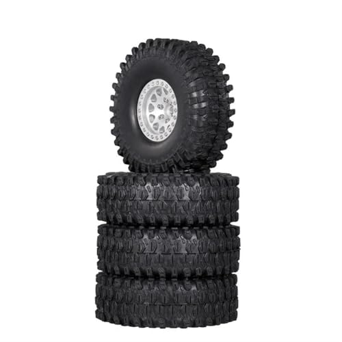 XAQRYQO RC Reifen Für Axial Für SCX10 90047 III AXI03007 4PCS Metall 1,9 Beadlock Felge Reifen Set Für 1/10 RC Crawler Auto(White) von XAQRYQO