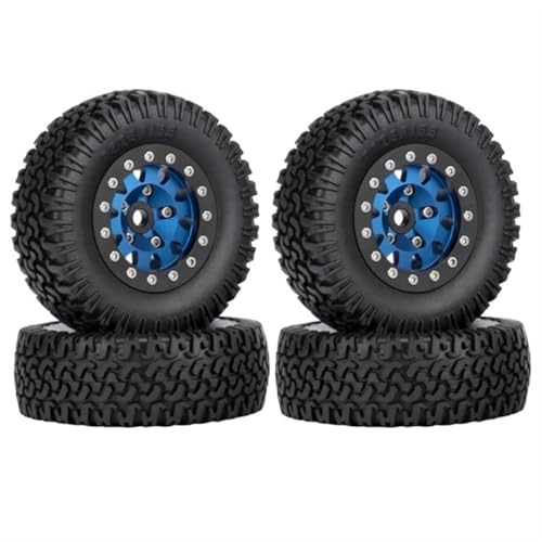 XAQRYQO RC Reifen Für Axial Für Yeti Jr Für D90 4PCS 76mm 1,55 Metall Beadlock Felgen Reifen Set Für 1/10 RC Crawler Auto(Blue) von XAQRYQO