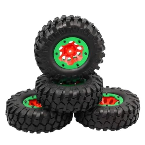 XAQRYQO RC Reifen Für SCX10 RC Telecontrol-Modellautoreifen, Simulierter Kiesreifen, 1,9-Zoll-Reifen, 108-mm-Rad, 12-mm-Sechskantnabe, RC-Car-Upgrade-Teile(Red Green) von XAQRYQO