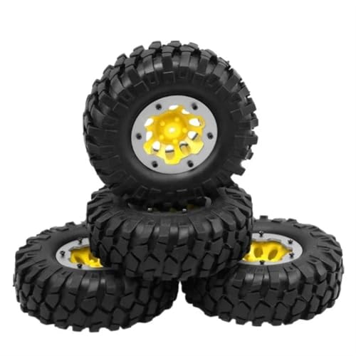 XAQRYQO RC Reifen Für SCX10 RC Telecontrol-Modellautoreifen, Simulierter Kiesreifen, 1,9-Zoll-Reifen, 108-mm-Rad, 12-mm-Sechskantnabe, RC-Car-Upgrade-Teile(White Yellow) von XAQRYQO