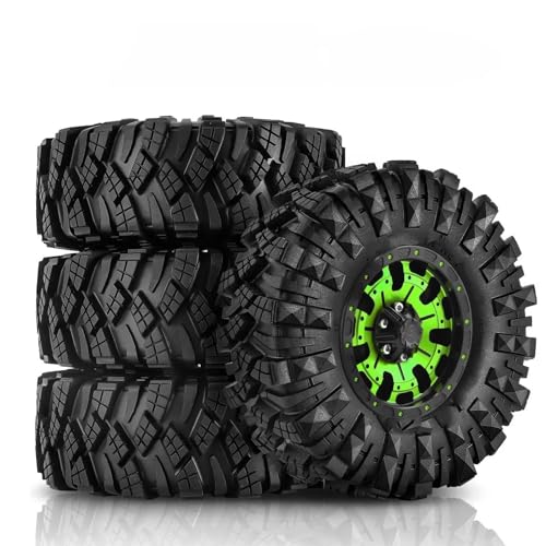 XAQRYQO RC Reifen Für TRX4 Für Axial SCX10 90046 Redcat Gen8 Rbx10 4PCS 110 * 38 Mm 1,9" Felgen Reifen Set Für 1:10 RC Rock Crawler Auto(Green,A) von XAQRYQO