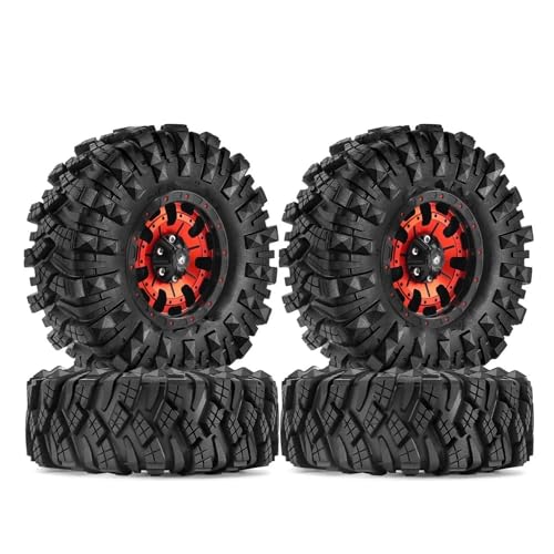 XAQRYQO RC Reifen Für TRX4 Für Axial SCX10 90046 Redcat Gen8 Rbx10 4PCS 110 * 38 Mm 1,9" Felgen Reifen Set Für 1:10 RC Rock Crawler Auto(Red,A) von XAQRYQO