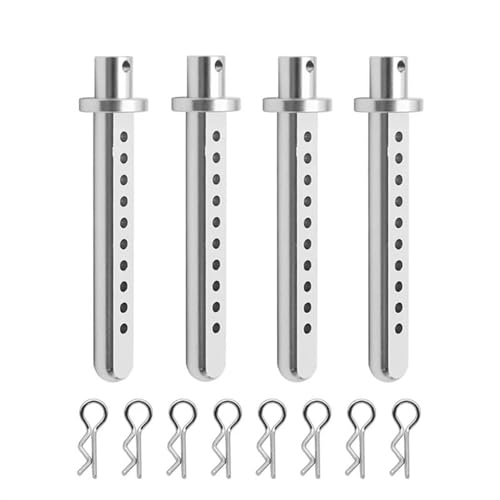 XAQRYQO RC Teile Für Axial Für SCX10 1/10 Aluminium Körper Pfosten Halterungen Auto Shell Mit R Clips Befestigungs Säule RC Crawler Auto Teil Ersatz Modell Zubehör(Silver) von XAQRYQO