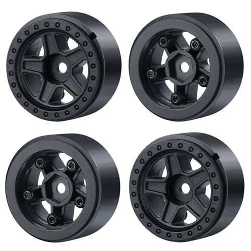 XAQRYQO RC Teile Für Axial Für SCX24 1,0 Zoll Beadlock-Felge Kunststoff 5-Speichen-Nabe 1/24 RC Crawler Upgrade Teile Ersatz Autozubehör(Black) von XAQRYQO