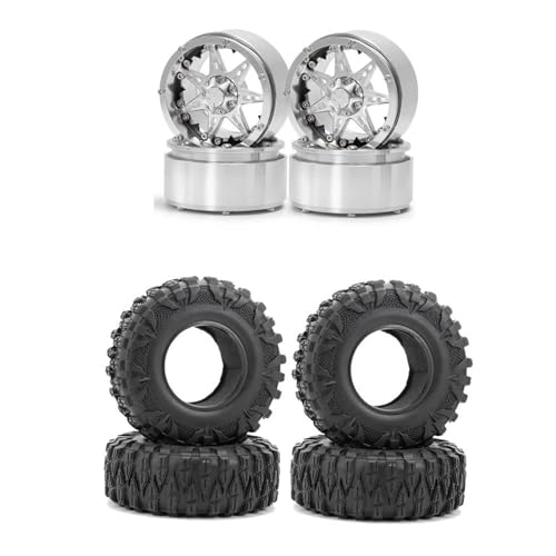 XAQRYQO RC Teile Für Axial Für Wraith Für TRX-4 1/10 RC Crawler Modellautoteile, Metall, 2,2 Zoll Beadlock-Felgen, 120 Mm Außendurchmesser, Gummireifen, Ersatzzubehör(Set 5) von XAQRYQO