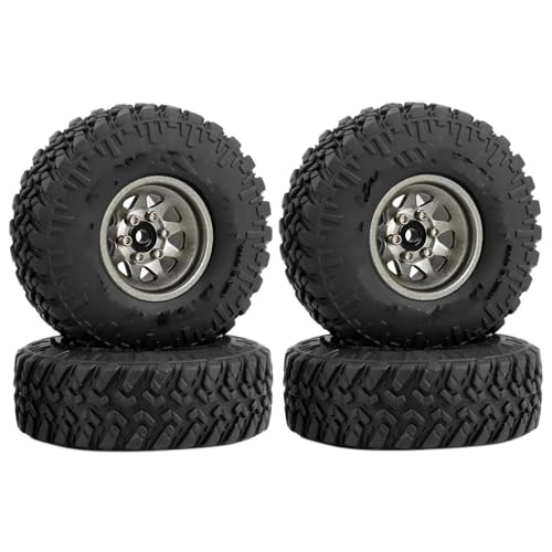 XAQRYQO RC Teile Für FMS FCX24 Für Axial Für SCX24 AX24 Für Enduro24 Für TRX4M 1/18 1/24 Upgrade-Teile Für RC-Crawler-Autos Metall-Reifensatz Mit 1,0-Zoll-Beadlock-Deep-Dish-Felgen(Gray) von XAQRYQO