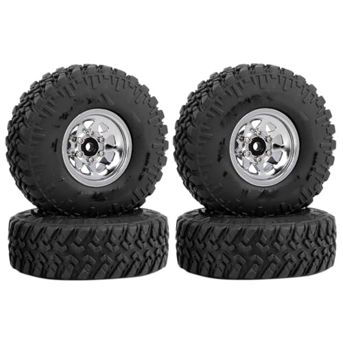XAQRYQO RC Teile Für FMS FCX24 Für Axial Für SCX24 AX24 Für Enduro24 Für TRX4M 1/18 1/24 Upgrade-Teile Für RC-Crawler-Autos Metall-Reifensatz Mit 1,0-Zoll-Beadlock-Deep-Dish-Felgen(Silver) von XAQRYQO