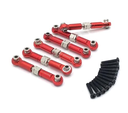 XAQRYQO RC Teile Für HS 18302 18301 18311 18312 18321 18322 1/18 Metall Link Rod Spurstangengestänge RC Auto Upgrade Teile Modifikation Zubehör 6 Stücke(Red) von XAQRYQO