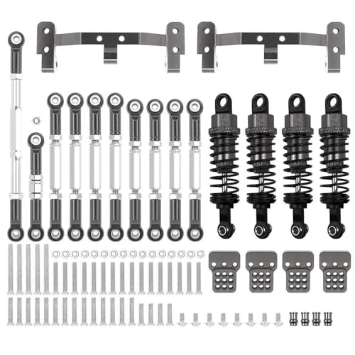 XAQRYQO RC Teile Für WPL C14 C24 1/16 Metallchassis Verbindungsstange Zugstangenhalterung Stoßdämpfer Lenkstangensatz RC Auto-Upgrades Teile Zubehör(Gray) von XAQRYQO