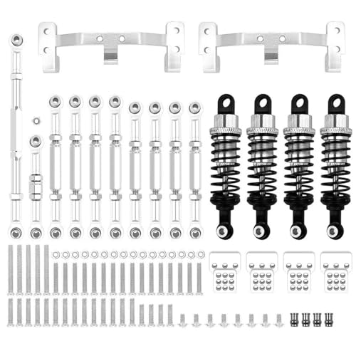 XAQRYQO RC Teile Für WPL C14 C24 1/16 Metallchassis Verbindungsstange Zugstangenhalterung Stoßdämpfer Lenkstangensatz RC Auto-Upgrades Teile Zubehör(Silver) von XAQRYQO