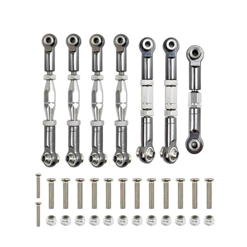 XAQRYQO RC Teile Für Wltoys 144001 144002 144010 124007 124016 124017 124019 124018 Metall Vorne Hinten Spurstangengestänge Servo Link Rod Set RC Auto Upgrade Teile(Silver) von XAQRYQO