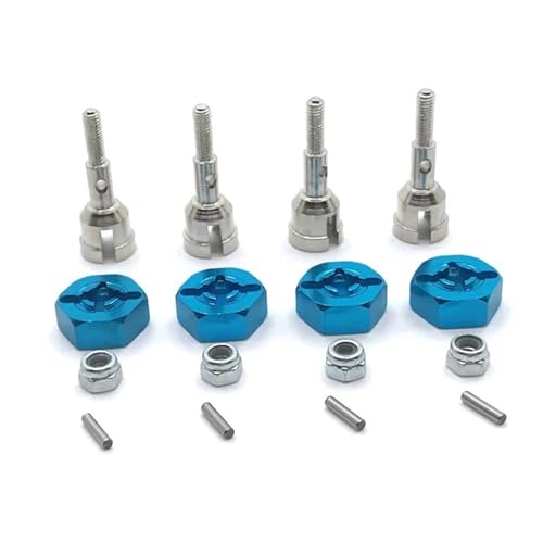XAQRYQO RC Teile Für Wltoys A949 A959 A959-B A969 A979 K929 1/18 Metall Antriebswelle Rad Achse Tasse Und 12mm Rad Hex Adapter Ersatz RC Auto Upgrade Teile(Blue) von XAQRYQO