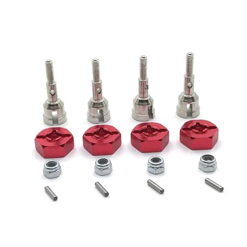XAQRYQO RC Teile Für Wltoys A949 A959 A959-B A969 A979 K929 1/18 Metall Antriebswelle Rad Achse Tasse Und 12mm Rad Hex Adapter Ersatz RC Auto Upgrade Teile(Red) von XAQRYQO