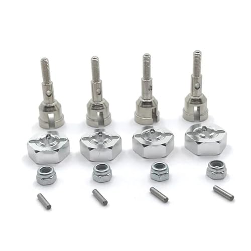 XAQRYQO RC Teile Für Wltoys A949 A959 A959-B A969 A979 K929 1/18 Metall Antriebswelle Rad Achse Tasse Und 12mm Rad Hex Adapter Ersatz RC Auto Upgrade Teile(Silver) von XAQRYQO