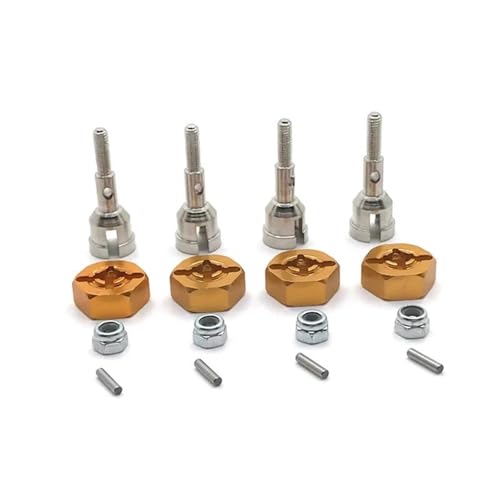 XAQRYQO RC Teile Für Wltoys A949 A959 A959-B A969 A979 K929 1/18 Metall Antriebswelle Rad Achse Tasse Und 12mm Rad Hex Adapter Ersatz RC Auto Upgrade Teile(Yellow) von XAQRYQO