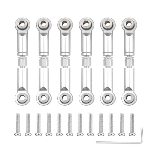 XAQRYQO RC Teile Für Wltoys A969 K929 A979 A959 A959-B A949 Metall Vorne Hinten Spurstangenkopf Servo Link Rod Set 1/18 RC Auto Upgrades Teile Zubehör(Silver) von XAQRYQO