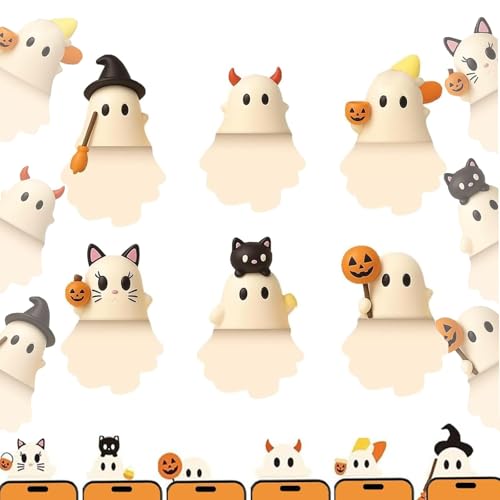 Ghostees Mystery Phone Buddy, Mini Phone Figure Surprise Toy, Ghoste Mystery Phones Decoration,Cute Halloween Phones Decorations, Stick-On Phone Toppers Figurines,Applicable to All Models-6pcs von XAUXKERE