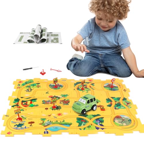 XAZASTOV DIY Puzzlebahn Kinderspielzeug Auto Spielzeug Autorennbahn Spielzeug ab 2-6 Jahren Puzzle Spielzeugauto für Kinder Puzzle Track Car Montessori Lernspielzeug für 3 4 5 6 Jungen Mädchen von XAZASTOV
