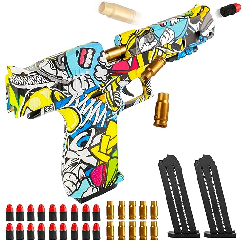 Spielzeug Pistole Spielzeugpistole für 6+ Kinder, Spielzeug-Schaum-Blaster mit 60 Weicher Kugel und 2 Magazin, Kinder Pistole mit Graffiti-Muster und Hüllenauswurf von XAZASTOV