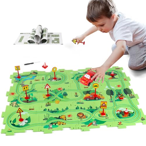 XAZASTOV Auto Spielzeug Autorennbahn DIY Puzzlebahn Kinderspielzeug Spielzeug ab 2-6 Jahren Dinosaurier Puzzle Spielzeugauto für Kinder Montessori Lernspielzeug für 3 4 5 6 Jungen Mädchen von XAZASTOV