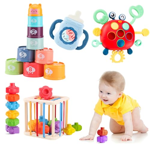 XAZASTOV Baby Spielzeug ab 3 6 9 12 Monate, Montessori Spielzeug ab 1 Jahr, Motorikspielzeug ab 1 2 3 Jahr Geschenk Junge Mädchen mit Stapelbecher, Zugschnur Spielzeug, Beißspielzeug, Motorikwürfel XAZASTOV Baby Spielzeug ab 3 6 9 12 Monate, Montessori Spielzeug ab 1 Jahr, Motorikspielzeug ab 1 2 3 Jahr Geschenk Junge Mädchen mit Stapelbecher, Zugschnur Spielzeug, Beißspielzeug, Motorikwürfel von XAZASTOV