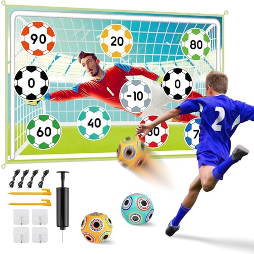 XAZASTOV Fußball Spielset für Kinder ab 3 4 5 6 7 8+ Jahren, Kinder Fußballspielzeug für Garten Indoor Outdoor mit 2 Klettbällen und Weich Flanell Fußballtore für Jungen Mädchen von XAZASTOV